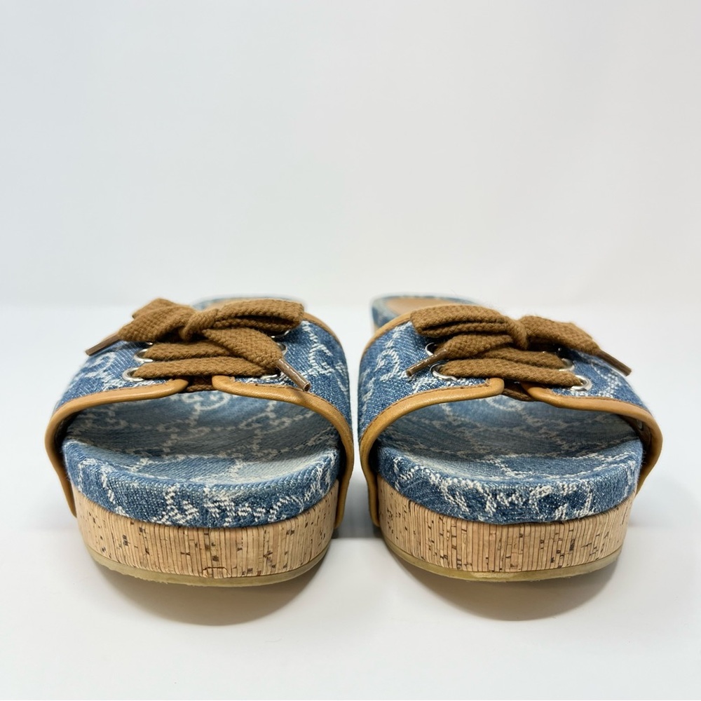 Gucci Vintage 90s Y2K Interlocking GG Logo Sandals Slides Heels Denim Blue 38 8 - Picture 9 of 12